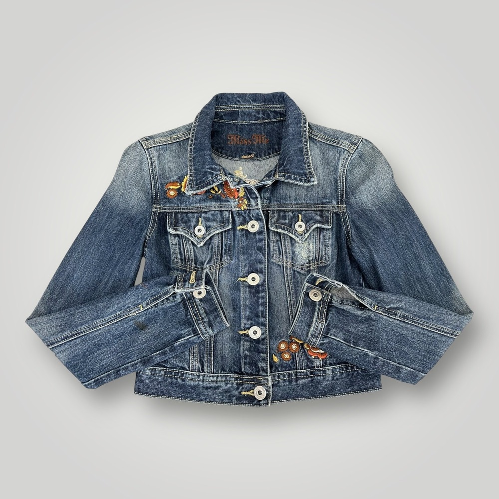 Miss Me Denim Jacket Womens Small Blue Embroidered Floral La Quinta Western Boho - Picture 7 of 13